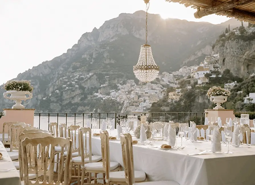 Destination wedding in Amalfi Italy with white and gold color scheme planned and executed by A Brand Nu Day LLC.